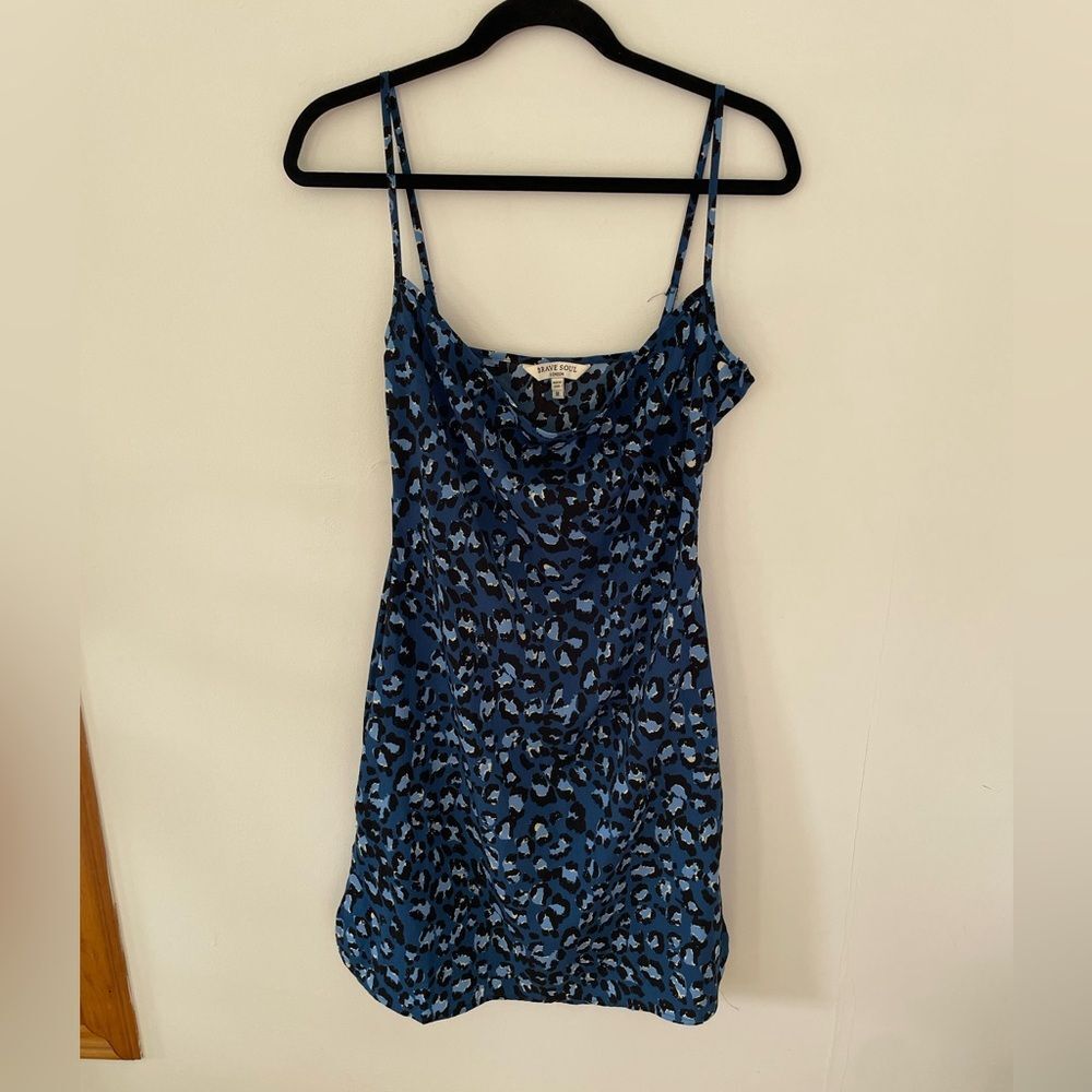 Brave Soul London Cheeta print blue flowy dress